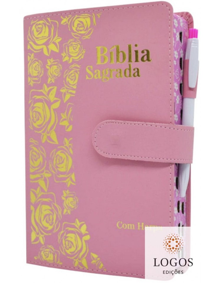 Bíblia Sagrada - ARC - com Harpa Avivada e Corinhos - letra hipergigante -  carteira com caneta - rosa claro. 9786588364451