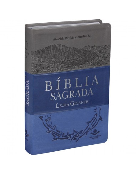 Bíblia Sagrada - letra gigante - capa azul triotone com beiras prateadas e índice digital