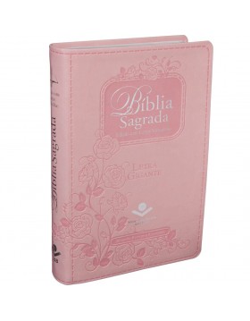 copy of Bíblia Sagrada - letra gigante - capa rosa com beiras prateadas e índice digital