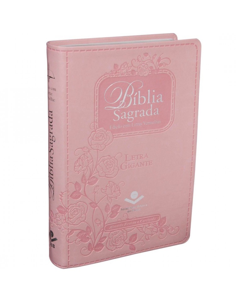 copy of Bíblia Sagrada - letra gigante - capa rosa com beiras prateadas e índice digital