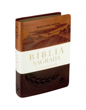 Bíblia Sagrada - letra gigante - capa castanho triotone com beiras douradas e índice digital