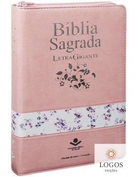 Bíblia Sagrada - letra gigante - capa rosa com índice digital e fecho de correr. 7898521810719