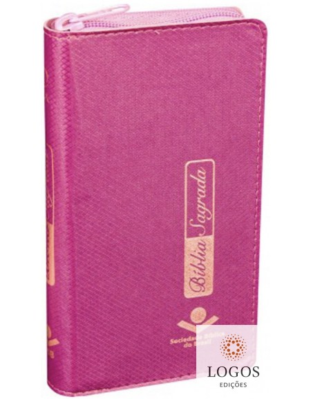 Bíblia carteira - capa pink com índice digital e fecho de correr. 7898521818760