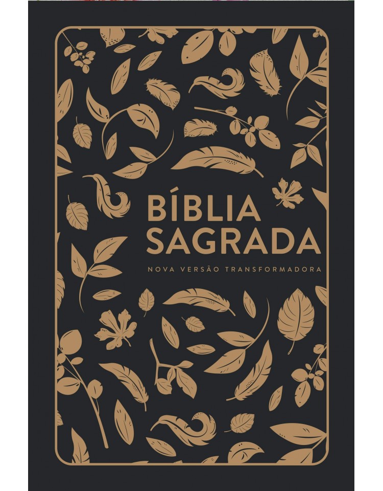 Bíblia Sagrada - NVT - capa semi-flexível com letra grande e beiras florais - soft touch - Folhas douradas