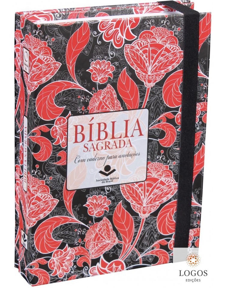 Bíblia Sagrada Fonte de Bênçãos com caderno para anotações - capa flores vermelhas. 7899938400937
