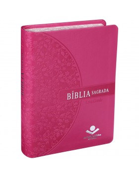 Bíblia Sagrada - compacta com letra grande - capa pink com beiras floridas