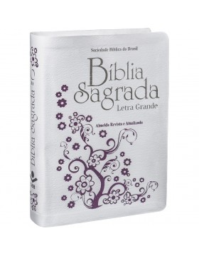Bíblia Sagrada - compacta com letra grande - capa branca com beiras prateadas