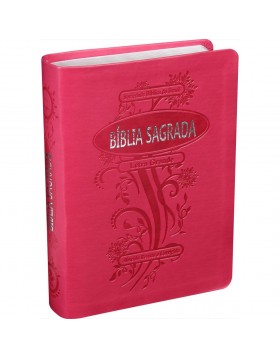 Bíblia Sagrada - compacta com letra grande - capa pink com beiras prateadas e índice digital