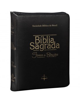 Bíblia Sagrada Fonte de Bênçãos - compacta com letra maior - capa preta com fecho e índice digital