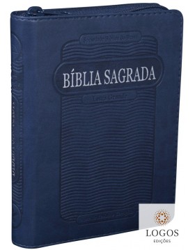 Bíblia Sagrada com capa em couro sintético, fecho de correr e índice digital - azul. 7898521808112