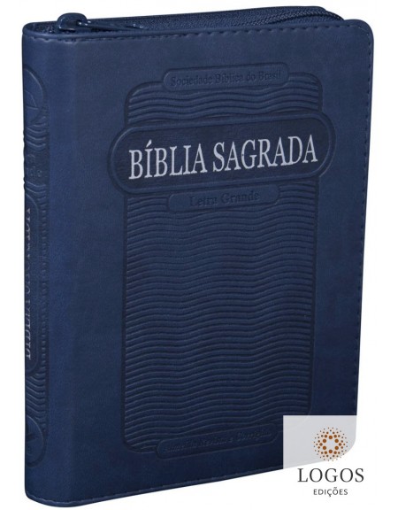 Bíblia Sagrada com capa em couro sintético, fecho de correr e índice digital - azul. 7898521808112
