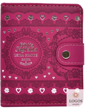 Bíblia Sagrada - ARC - com Harpa Avivada e Corinhos - letra grande -  carteira com caneta - rosa